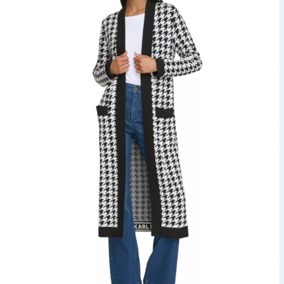 Karl Lagerfeld Houndstooth Cardigan Size Medium - Picture 1 of 6